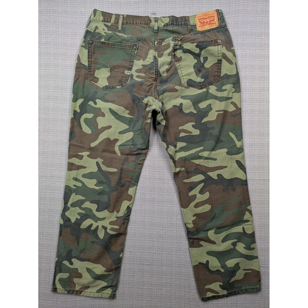 Levis 541 Athletic Fit Jeans Mens 40x28 (40x30) Green Camo Tapered Denim